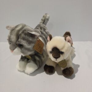 Aurora Miyoni Lot Of 2 Cat Kitten Plush Grey Tabby Siamese Cat Stuffed Animals